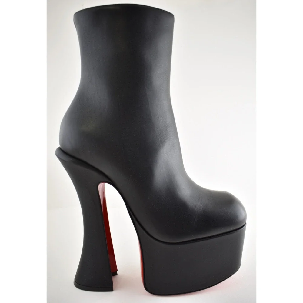 Christian Louboutin Aquabootie 160 Black Leather Platform Block Heel Bootie 40 - Picture 2 of 16